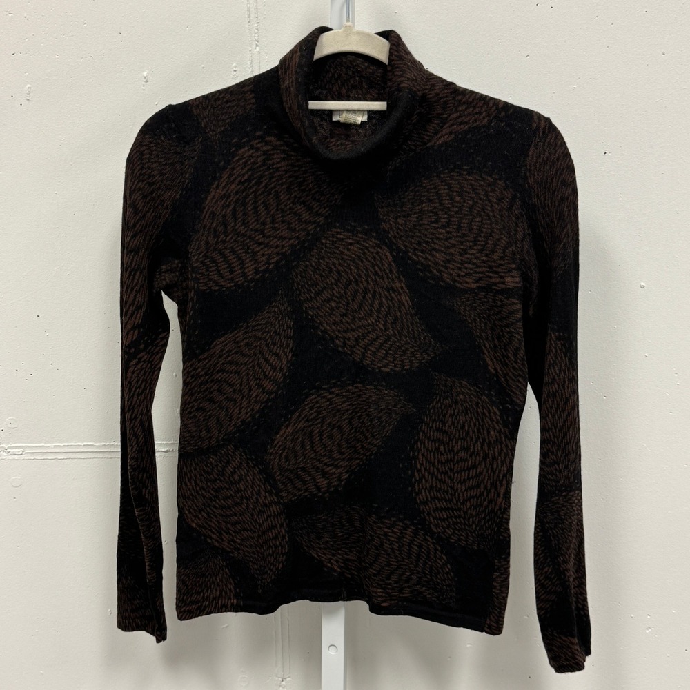 Vintage Belford Women's Extrafine Merino Wool Turtleneck Sweater  Leaf Print‎